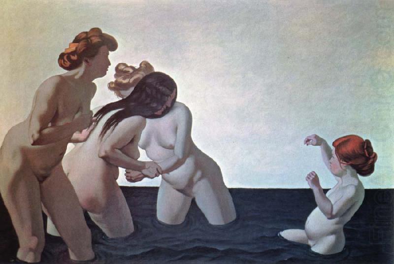 three women and a young girl playing in the water, Felix  Vallotton